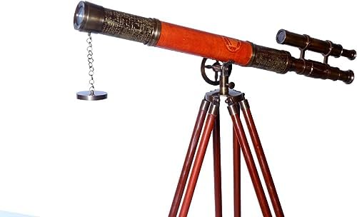 Nautical Style Double Barrel Telescope with Wooden Tripod