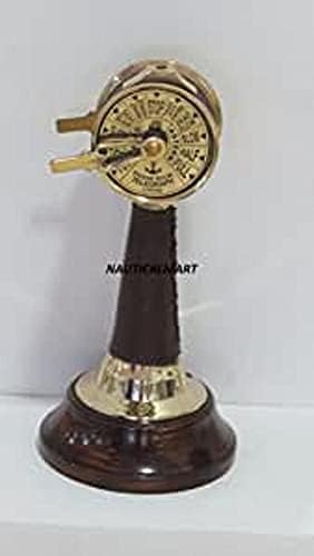 NauticalMart 7 Inch Leather Brass Titanic Engine Room Telegraph with Wooden Base