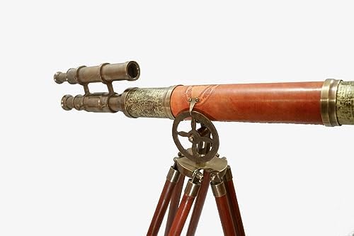 Nautical Style Double Barrel Telescope with Wooden Tripod
