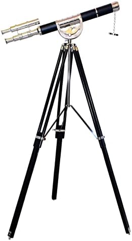 Floor Standing Vintage Brass Telescope Maritime Decor Double Barrel Tripod Stand