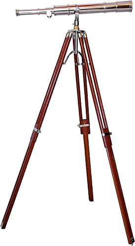 Nautical Maritime Brass Telescope with Wooden Tripod Stand