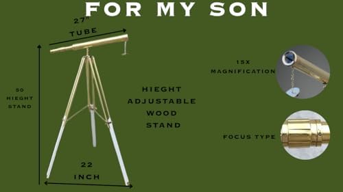Single Barrel Brass Telescope with Floor Standing Tripod Nautical Decor 27