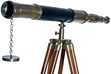 Nautical Floor Standing Antique Solid Brass Telescope with Wooden Tripod