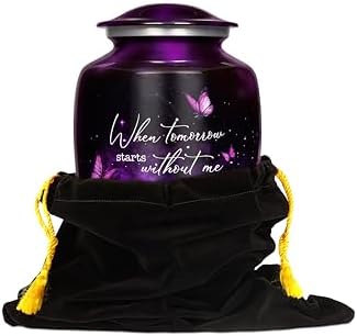 Purple Butterfly Urn for Human Ashes - Large Metal Keepsake
