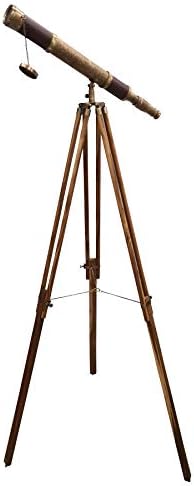 Antique Wooden Tripod Telescope with Brass Tube