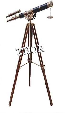 Brass Nautical Telescope with Black Leather and Tripod