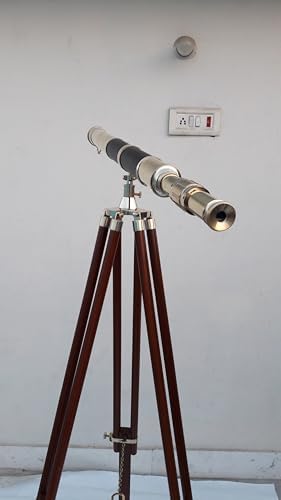 27 Shiny Brass Telescope with Leather and Wooden Tripod Stand