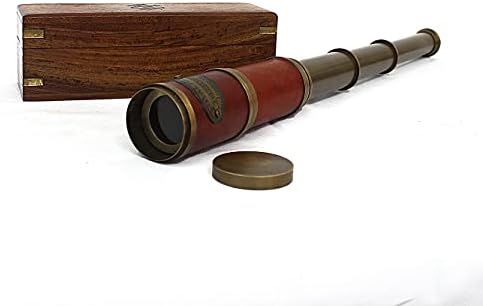 Brass Telescope with Leather Cover and Wooden Box