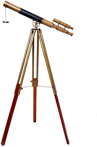 Leather Covered Brass Telescope with Adjustable Tripod