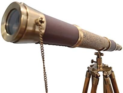 Antique Wooden Tripod Telescope with Brass Tube