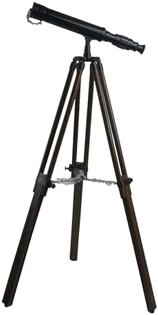 14 Inch Antique Brass Telescope with Wooden Tripod Stand