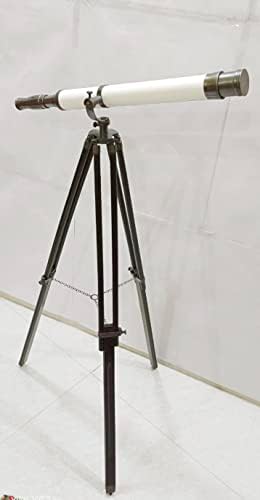 Black Antique Telescope with White Leather Handmade Moon Telescope Unique Gift