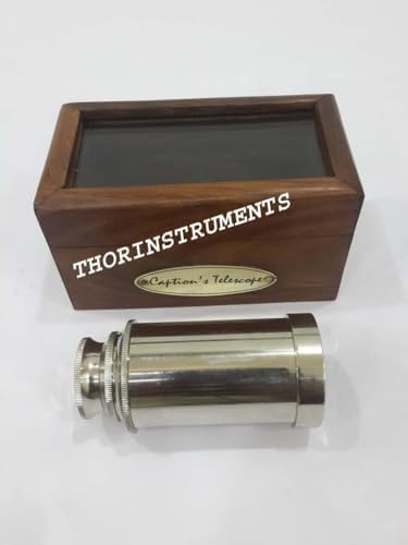 6 Inch Handheld Brass Telescope with Brown Wooden Box
