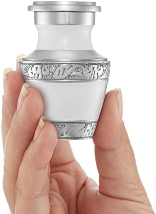 Reminded Small Cremation Urn White Silver Velvet Case Keepsake