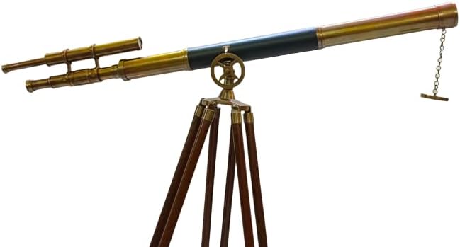 Vintage Marine Solid Brass Telescope with Brown Tripod