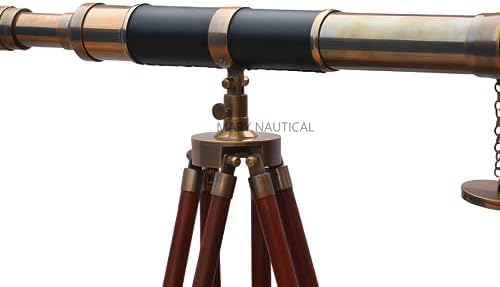 Mary Nautical Black Leather Telescope with Brass and Rosewood Base