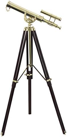 Nautical Anchor Master Floor Standing Telescope with Brass and Wood Finish