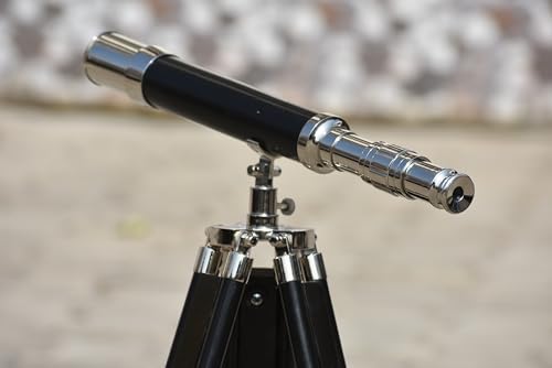 Nautical Style Brass Telescope with Wooden Tripod