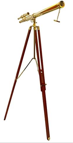 Vintage Brass Telescope with Adjustable Tripod Stand for Home Decor