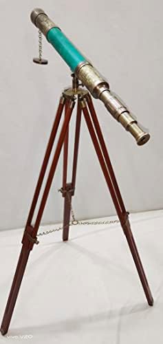 Antique Brass Telescope with Wooden Stand