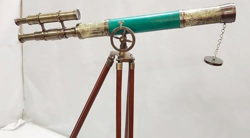 Nautical Leather Antique Brass Telescope with Tripod Stand
