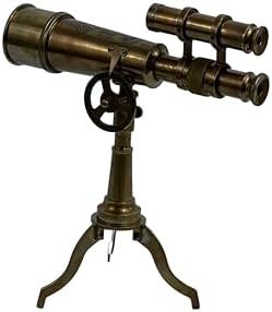 Antique Brass Double Barrel Telescope with Adjustable Stand