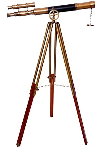 Leather Covered Brass Telescope with Adjustable Tripod