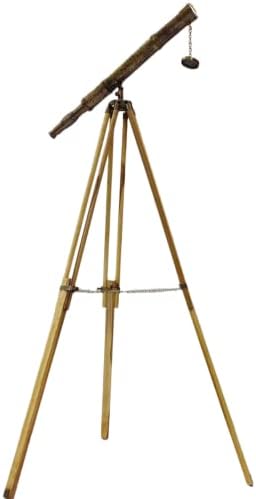 Antique Brass Telescope with Wooden Tripod