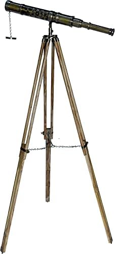 Antique Brass Nautical Telescope with Wooden Tripod