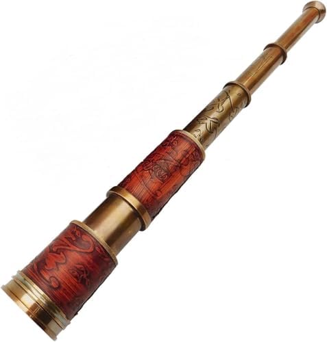ALFAMART HT 16-Inch Brass Spyglass Telescope with Leather Barrel and Embossed Case