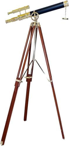 Vintage Brass Telescope with Wooden Nautical Tripod