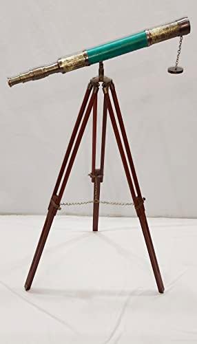 Antique Brass Telescope with Wooden Stand