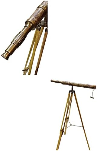 Antique Brass Telescope with Wooden Tripod