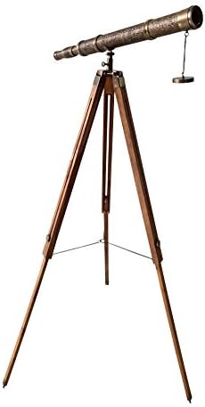 Antique Brass Textured Nautical Telescope Floor Standing Decor
