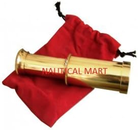 Vintage Nautical Antique Style Mini Brass Telescope with Red Pouch