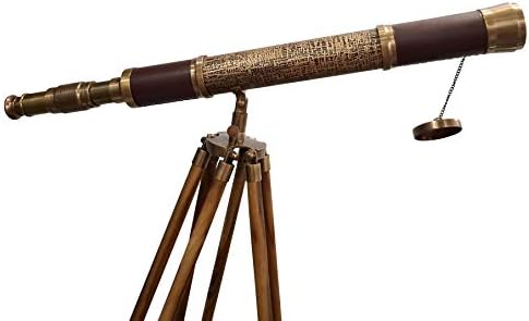 Antique Wooden Tripod Telescope with Brass Tube