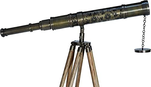 Antique Brass Nautical Telescope with Wooden Tripod