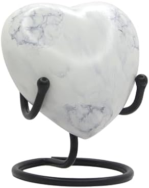 Heart Urn for Human Ashes Small White Marble Keepsake with Stand