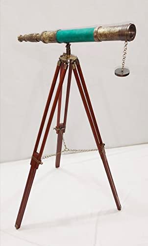 Antique Brass Telescope with Wooden Stand