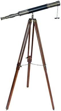 Nautical Floor Standing Antique Solid Brass Telescope with Wooden Tripod