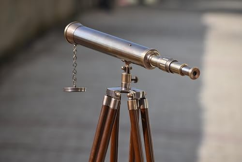 Brass Antique Telescope with Wooden Tripod Stand 18 Inch