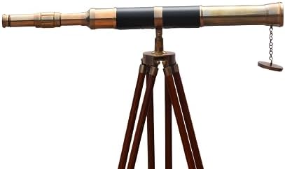 Mary Nautical Black Leather Telescope with Brass and Rosewood Base