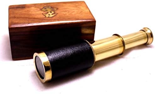 PIRU 6 Inch Nautical Brass Spyglass with Wooden Box