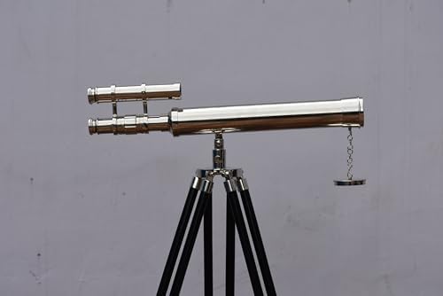Mary Nautical Nickel Double Barrel Telescope with Wooden Stand