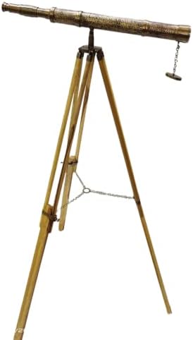 Antique Brass Telescope with Wooden Tripod