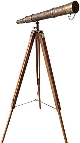 Antique Brass Textured Nautical Telescope Floor Standing Decor