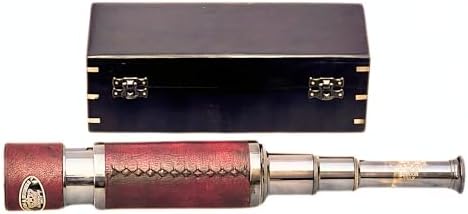 Vintage Brass Spyglass Telescope with Handheld Design and Wooden Box 15x Magnification