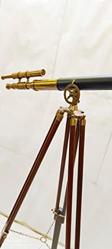 Maritime Double Barrel Telescope with Brown Wooden Tripod