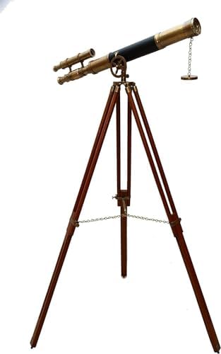 Maritime Antique Double Barrel Telescope with Wooden Tripod