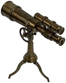 Antique Brass Double Barrel Telescope with Adjustable Stand